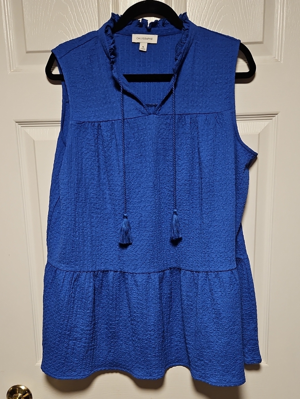 Calligraphie Textured Sleeveless Peasant Top